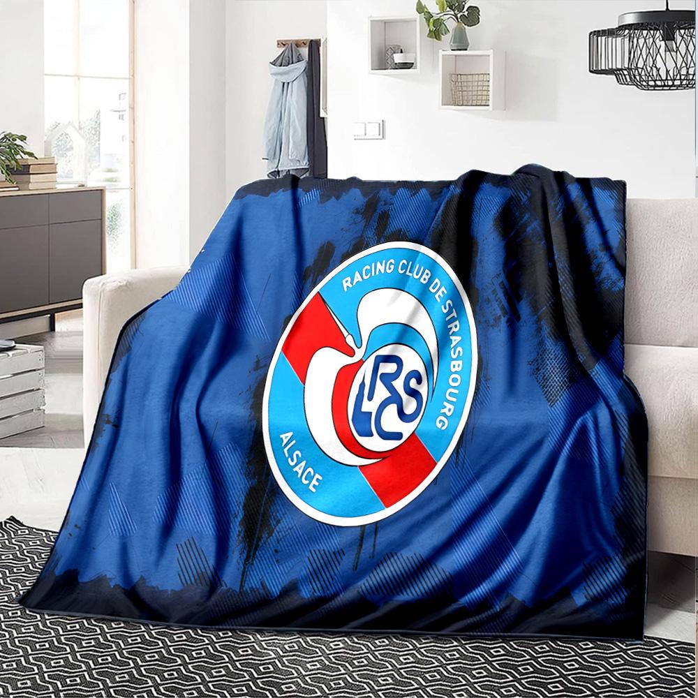 Racing Club Strasbourg Crest Flannel Blanket, Soft Polyester, Modern Design, All-Season for Camping, Travel, Gifts for Holidays or Birthdays