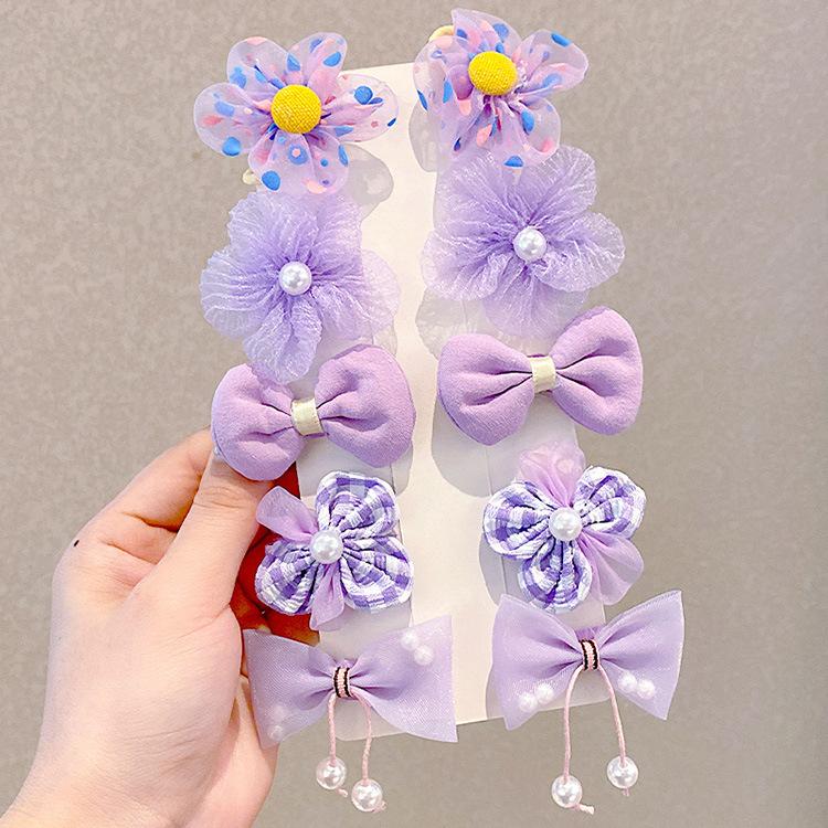 10pcs New Princess Super Fairy Bow Hair Clip Fabric Flower Hair Clip Children's Hair Accessories BB Clip Girls' Hairband Clip