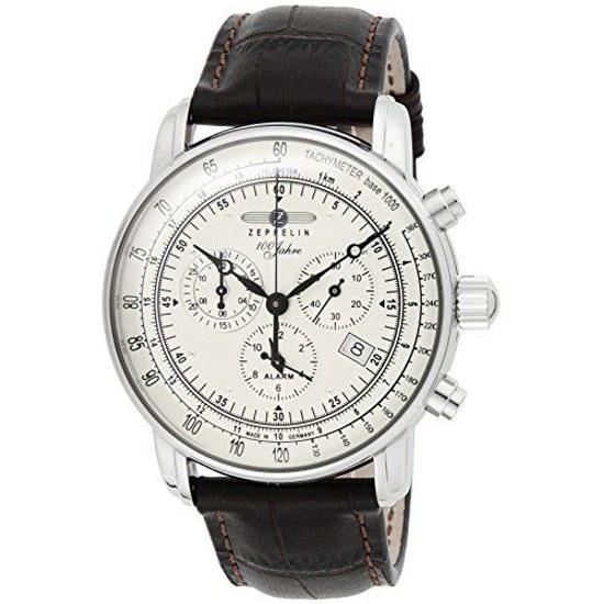 ZEPPELIN Watch Special Edition 100 Years Silver Dial Stainless Steel Quartz 42.5MM Germany 7680-1N Mens Black