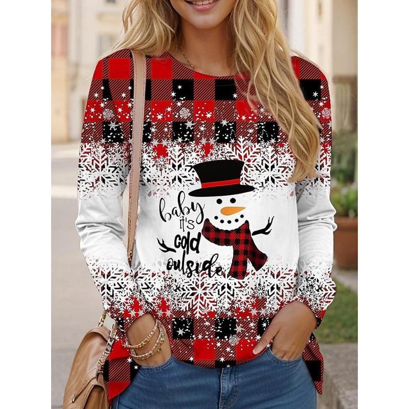 Womens Long Sleeve Loose Fit Christmas Tree Print T-Shirt Casual Round Neck Tee 2025 Fall