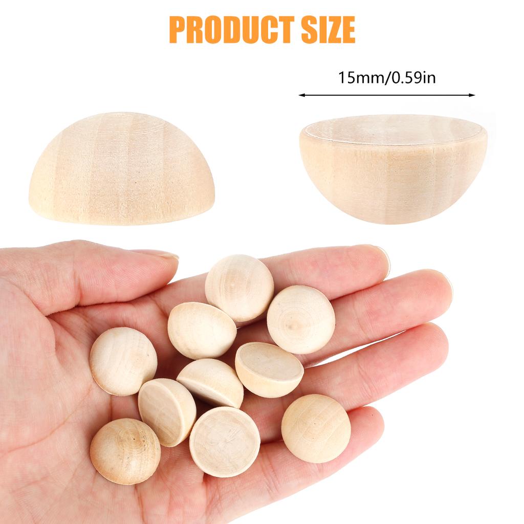 100pcs Half Wooden Beads Unfinished Half Round Wooden Balls Split Wooden Balls Mini Half Wooden Craft Balls Craft Supplies
