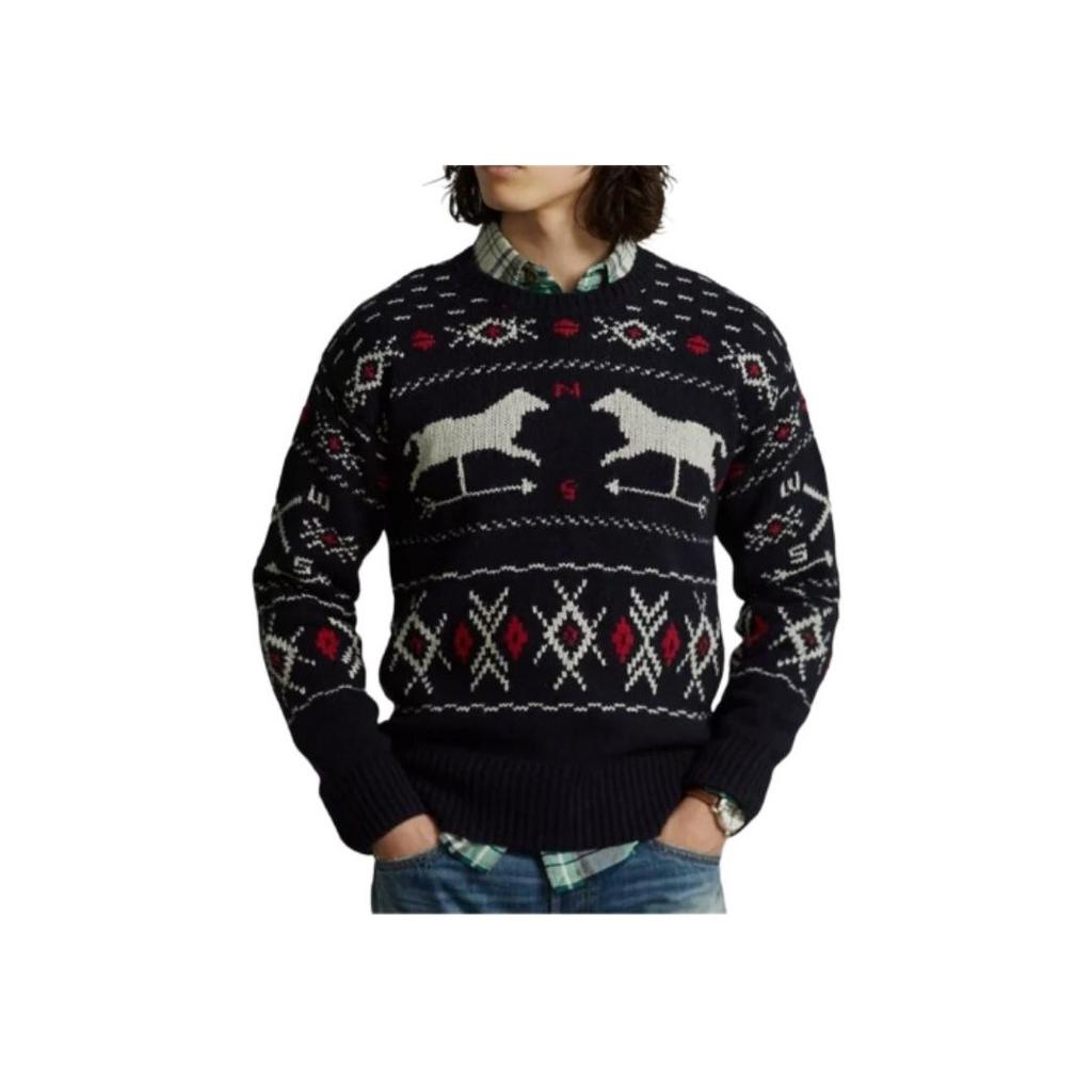 Polo Ralph Lauren Geometric Pattern Knit Pullover Sweater Men sweater Black 710879111-001
