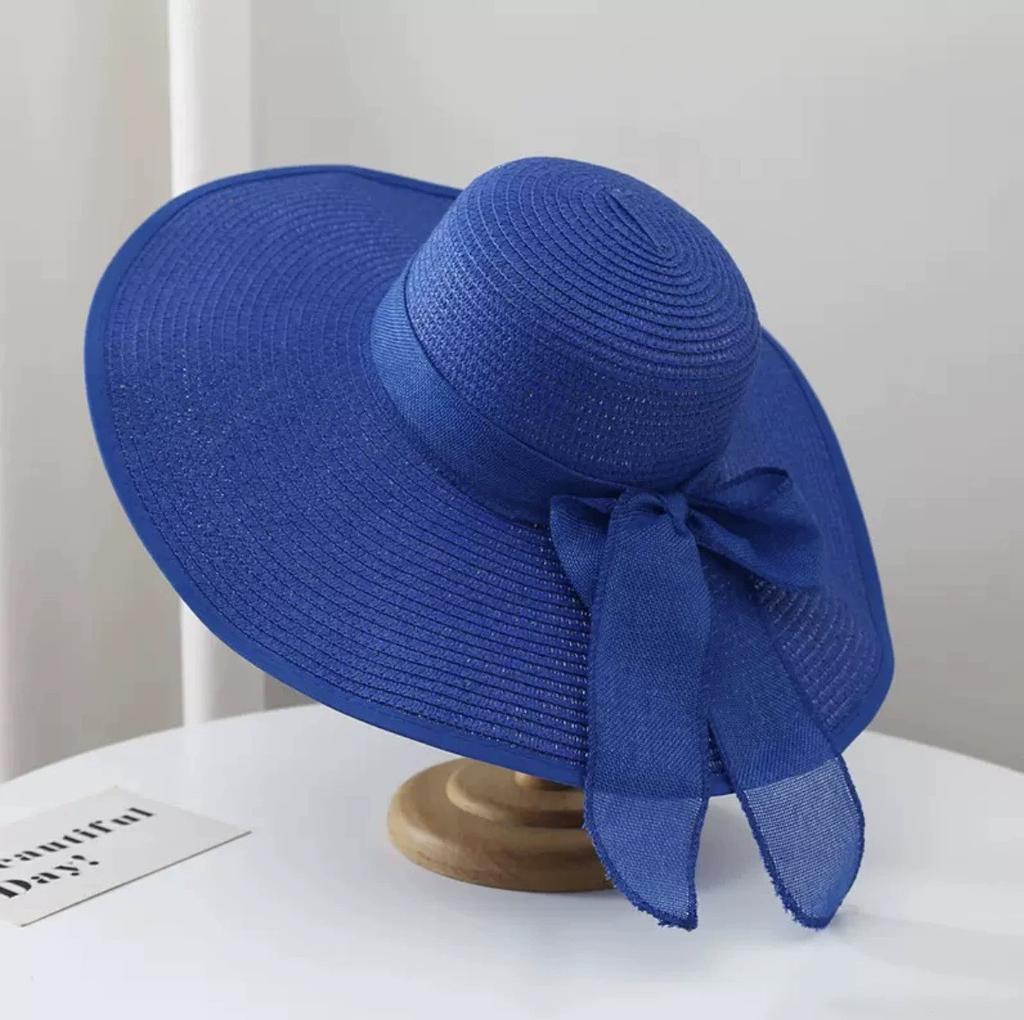 Korean Version of Straw Sun Hat, Foldable Women's Summer Bow Sun Hat, Vacation Big Along the Beach Straw Hat Big Brim