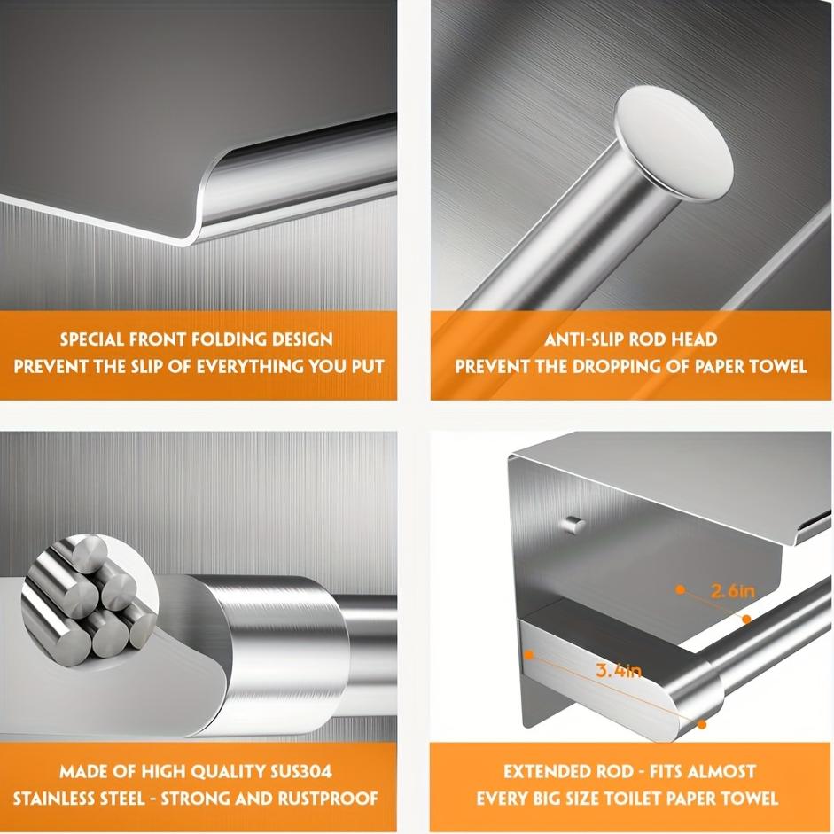 1 pièce Porte-papier toilette mural noir mat antirouille Support de papier toilette de salle de bain sans perforation Support de rangement pour rouleau de papier toilette