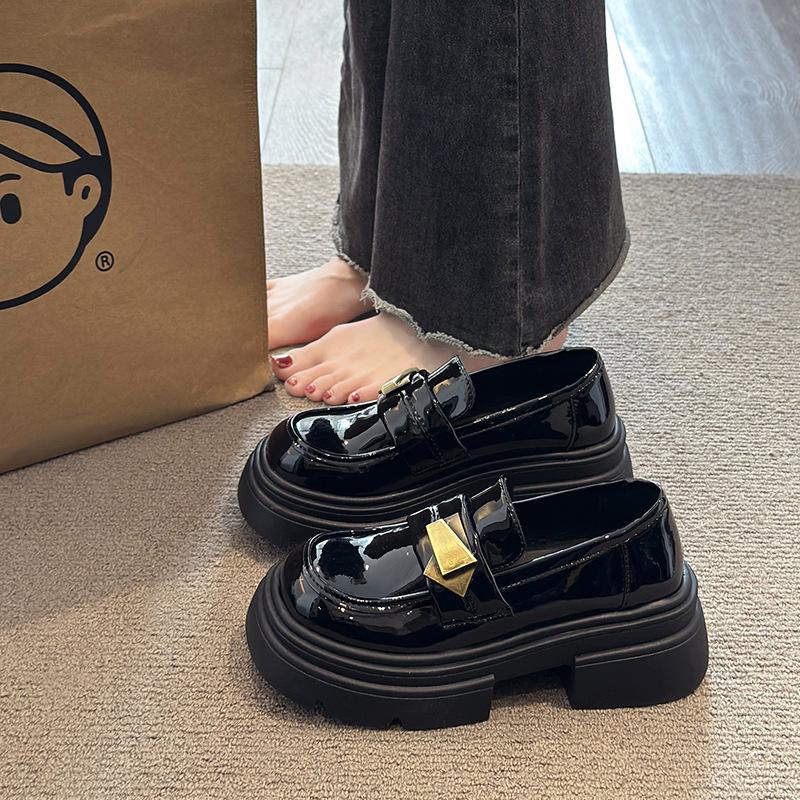 Black platform British style small leather shoes women's 2025 spring and autumn new retro Mary Jane one-pedal loafers single shoes