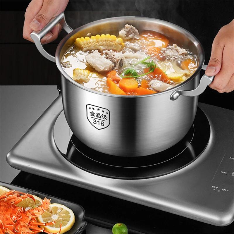 316 Stainless Steel Household Cooking Congee Steamer Uncoated Extra Thick Thickened Soup Pot Large Capacity Stew Pot Hot Pot