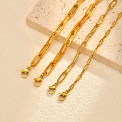 Vergoldete Edelstahl-Büroklammer-Kettenhalskette für Damen, Verstellbarer Rechteck-Gliederketten-Choker, Wasserdichter Schmuck