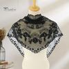 Triangle Scarf Lace Satin Shawl Scarf Hollow Embroidery Flower Pattern Beach Sun Protection Shawl Women Daily Wear