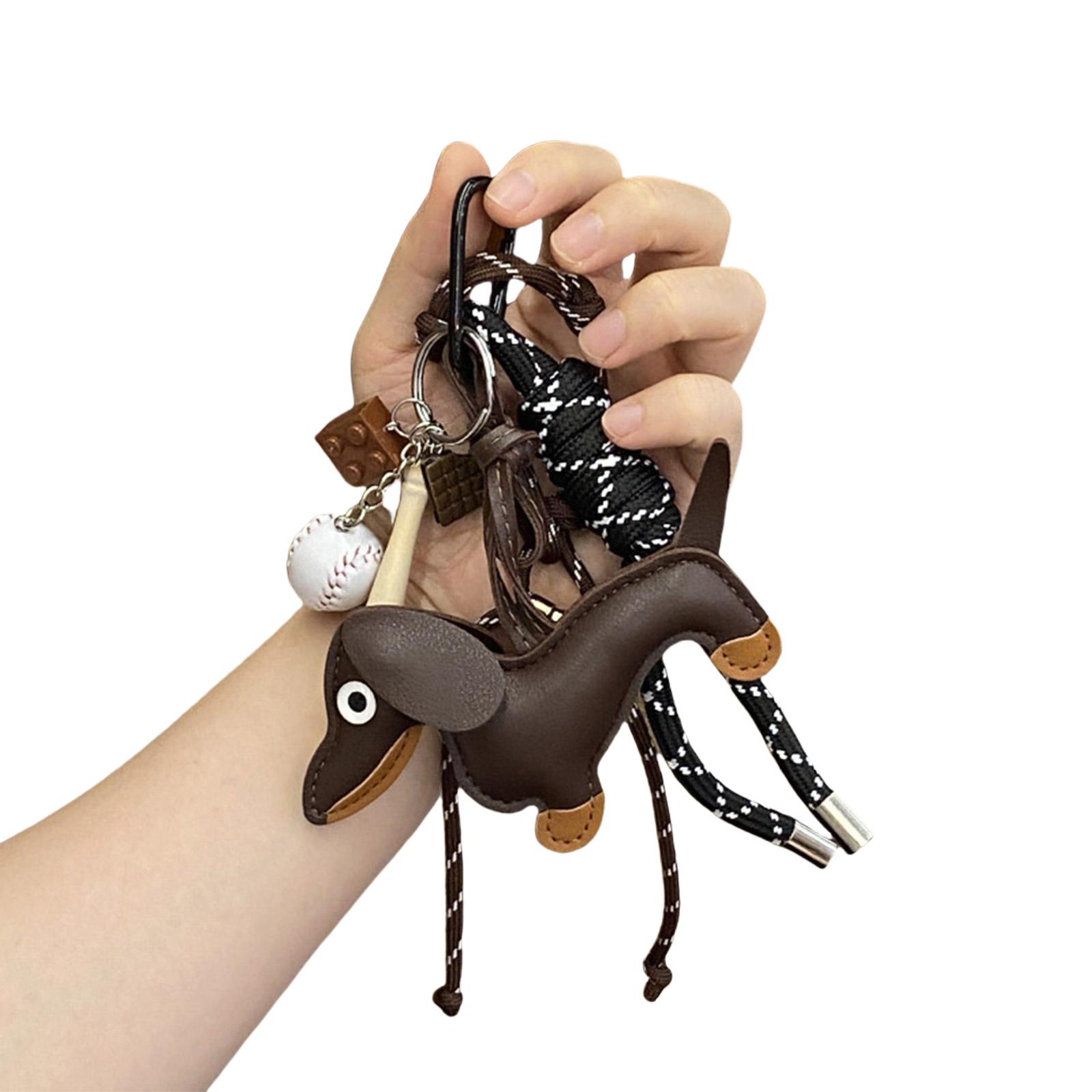 

Брелок в ретро-стиле с таксой, ручной работы, из ПУ кожи, щенок, кольцо для ключей, стильный кулон для сумки в виде животного для любителей моды кофейный