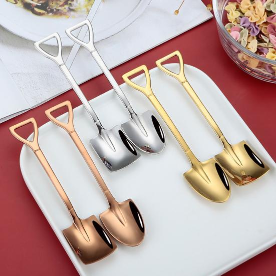 Stainless Steel Shovel Spoon Ice Cream Spoon Mini Dessert Spoons Creative Shapes Coffee Teaspoon Gift for Kitchen Restaurant Party