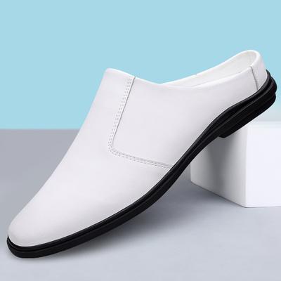 Summer Closed Toe Sandals Mules Men Half Shoes For Man Leather Mens Semi-Drag Casual Shoes Backless Loafers Slippers Male Slides