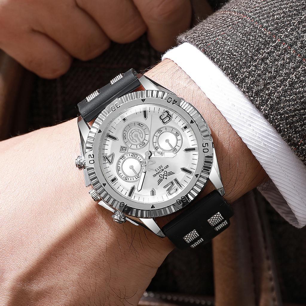 Business Watch Men'S Large Dial Non-Mechanical Strap Calendar Quartz Watch Silicone Watch