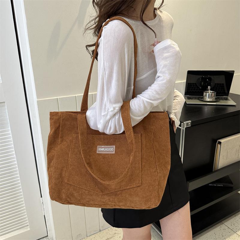 Corduroy Large Capacity Women's Shoulder Bag Fashionable Fresh and Simple Striped Velvet Handbag Art Leisure Student Tote Bag