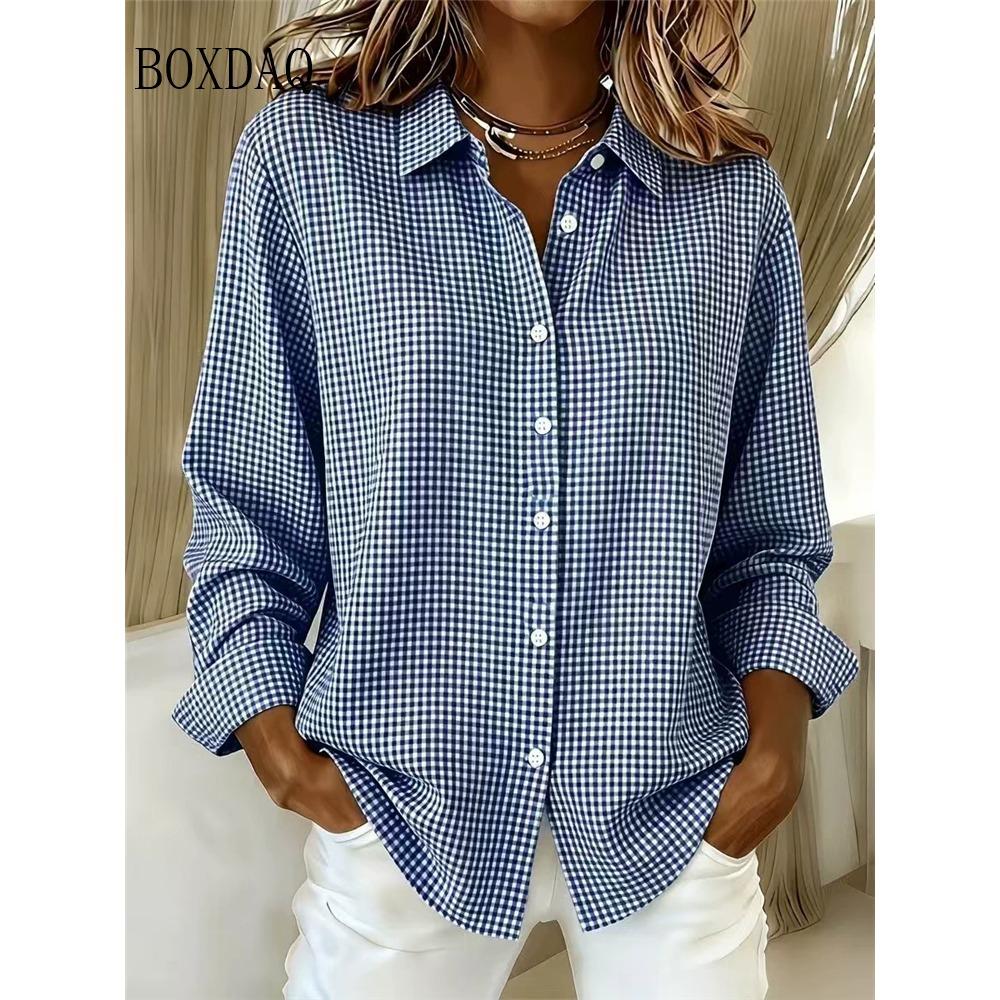 Women's Vintage Palid Print Long Sleeve Shirts Casual Fashion Buttopn Loose Laper Shirt Cardigan Ladies Tops