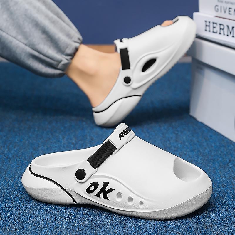 Fashion Summer Men Massage Sandals Slippers Indoor Outdoor Sandals Beach Casual Shoes Soft Sole Slides Men's Leaky Toed Fish Mouth