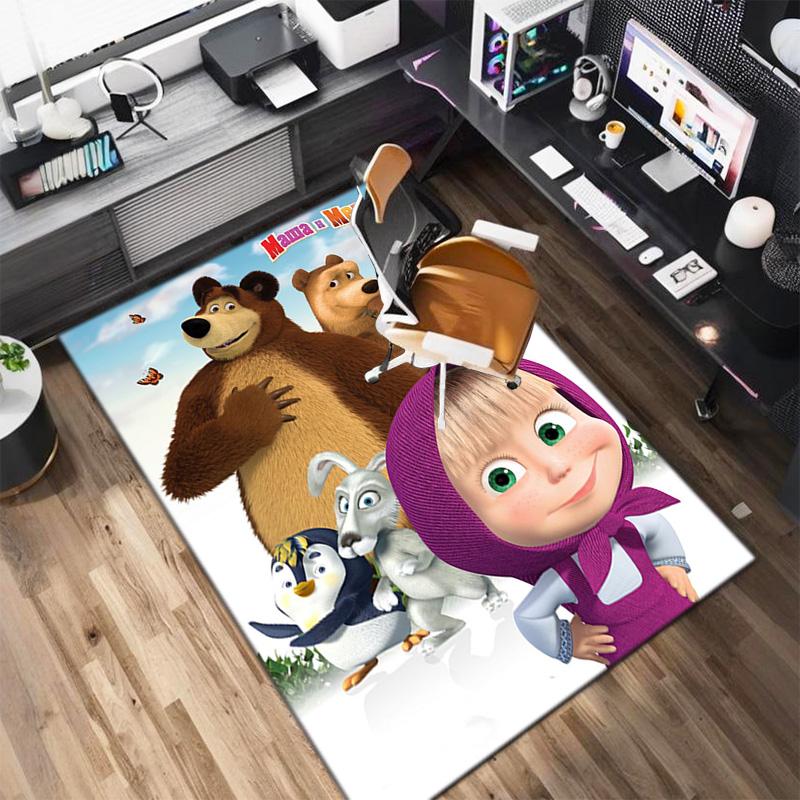Russian animation Masha and the Bear Fairy Tale Cartoon Carpet Soft Home Living Room Bedroom Door Mat Outdoor Picnic Ground Mat rug T1