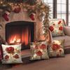 Red Rose & Gold Accent Pillowcase: Shimmering Festive Pattern Cushion Cover For Luxe Holiday Home Sofa Decor