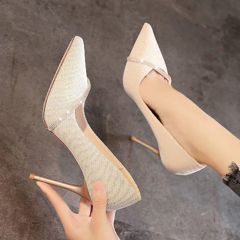 Women S Pointed Toe Rhinestone High Heels Fashion Thin Heel Bridal Shoes