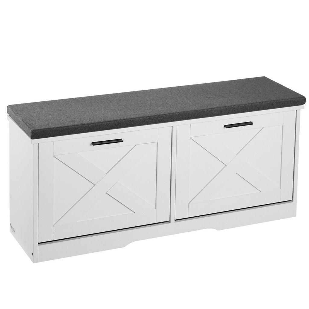 Entryway Shoe Storage Bench, 1000 x 305 x 475 mm Shoe Organizer with Flip Drawers, 440lbs Narrow Shoes Rack Bench with Cushion & Flip Doors, for