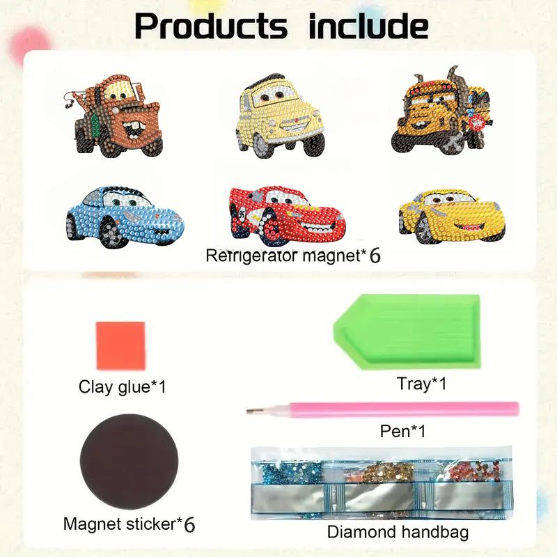 DIY Diamond Painting Refrigerator Magnets, Disney Cars, Cross-stitch Round Diamond Handicraft Home Decoration Gift