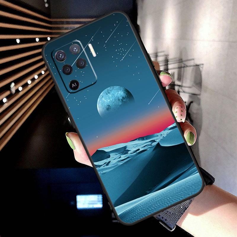 Moon Stars Space Case For Oppo A17 A57 A77 A76 A16 A96 A18 A60 A80 A40 A38 A58 A78 A98 A94 A74 A54 A15 A5 Pro