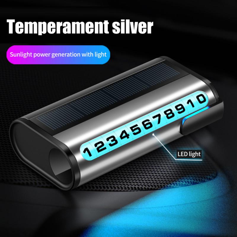 1~10 SZT Samochodowa Tablica z Numerem Parkowania Luminous Auto Karta Parkingowa Ładowanie Solarne Tymczasowy Postój Karta z Numerem Telefonu Do Dekoracji Samochodu