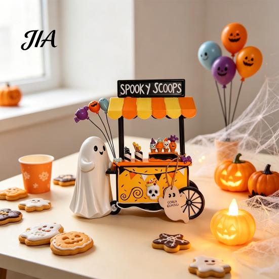 Halloween Table Centerpieces Ghost Resin Figurine, Spooky Cart Statue for Indoor Decor Home Garden Decor, Centerpiece Festive Party Decoration