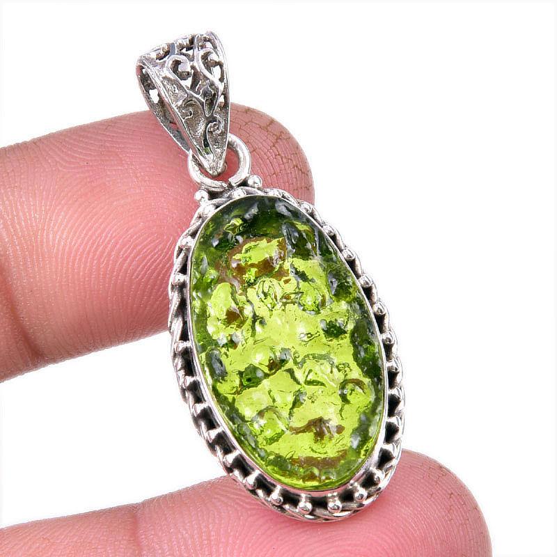 

Natural Moldavite Gemstone Handmade 925 Solid Sterling Silver Pendant 1.75 I3k53