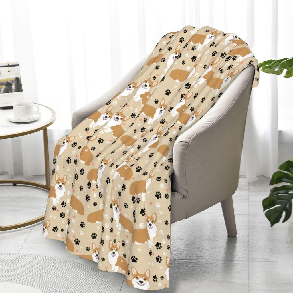 Cute Corgi Blanket Puppy Pattern Blanket Soft Flannel Blanket for Children Adult Gift Blanket