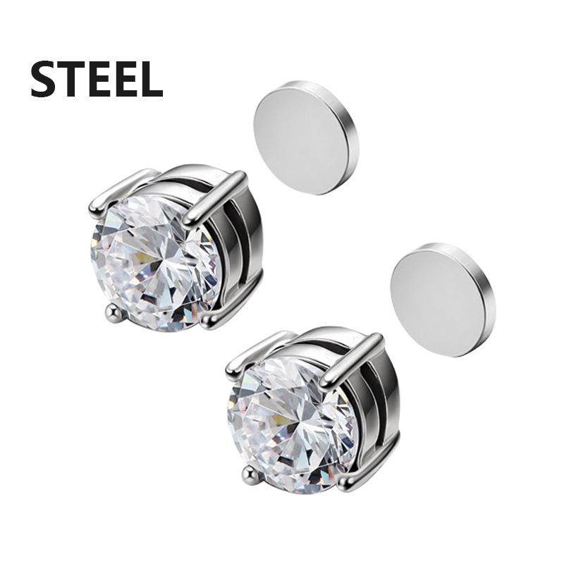 

Unisex Magnetic Zircon-Inlaid Fake Stainless Steel Earrings