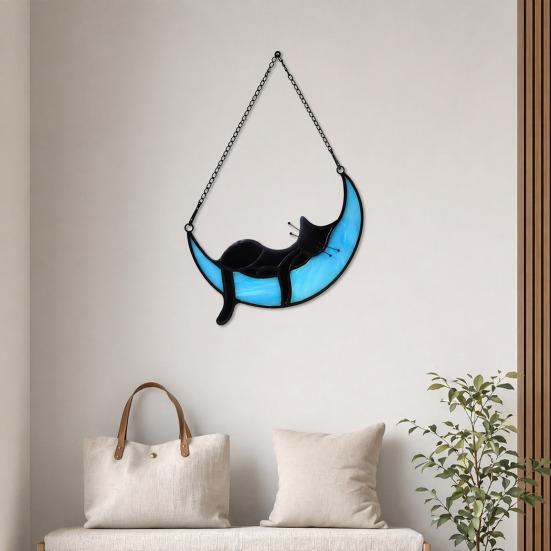 Cat Gift for Home Acrylic Hanging Pendant with Chain, Animal Ornament Window Decorative Wall Decor, Cute Lover Room Decoration Decor