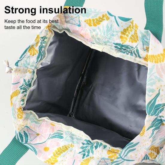 Insulated Lunch Bag Large Capacity Portable Office Beach Picnic Storage Bag Leak-proof Leaf Print Thermal Cooler Pouch Drawstring Handbag