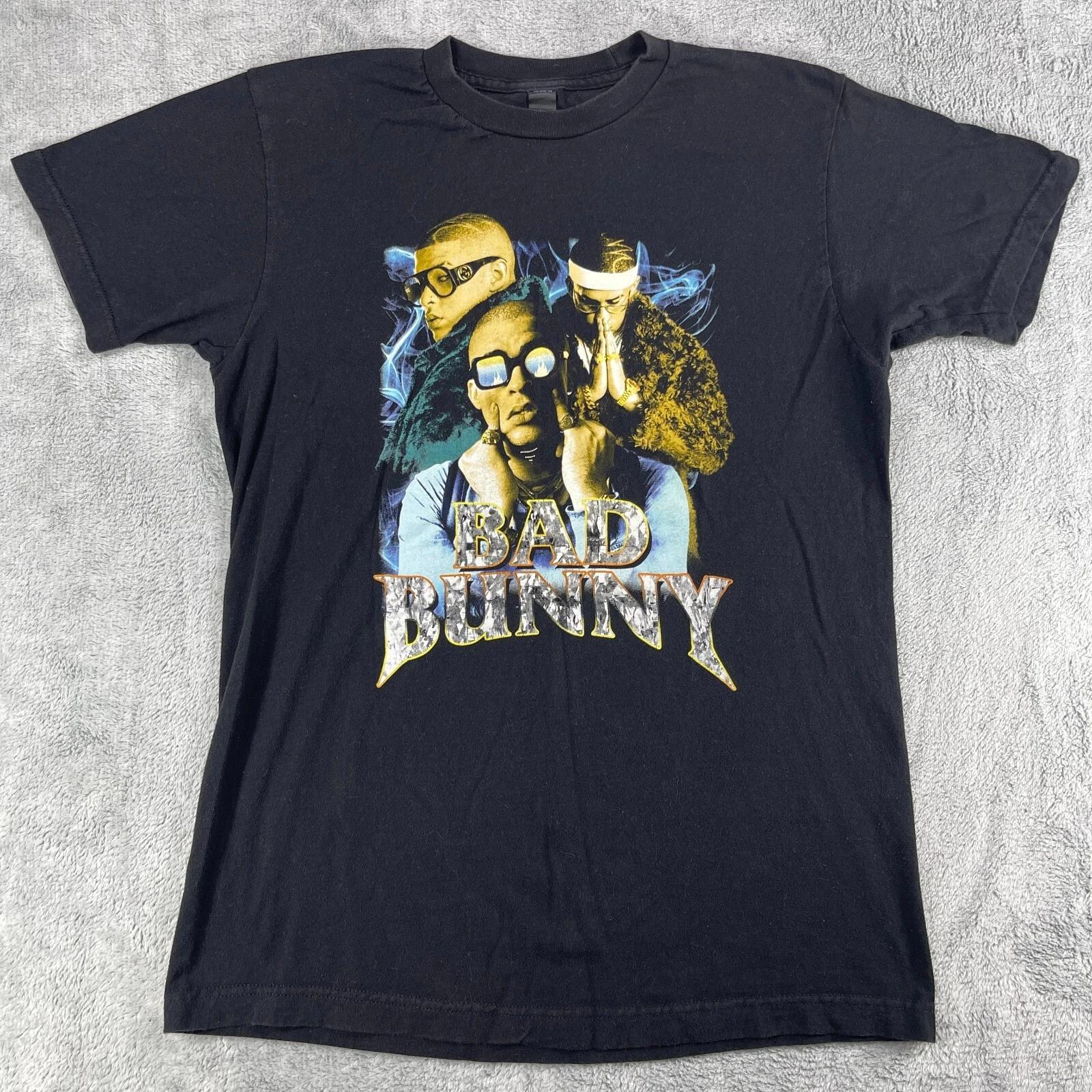 Vintage Bad Bunny Shirt Men s Medium Black Cotton Graphic Crew Neck Short Sleeve S