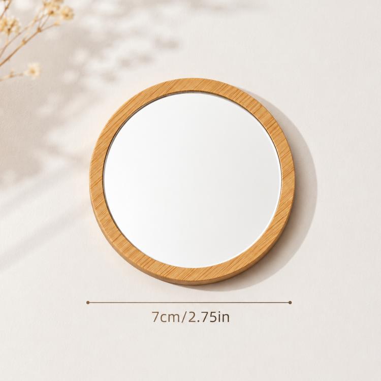 Wooden Small Round Mirror Portable Pocket HD Mirror Wood Mini Makeup Mirror Custom Bamboo Pocket Mirror Compact Mirror