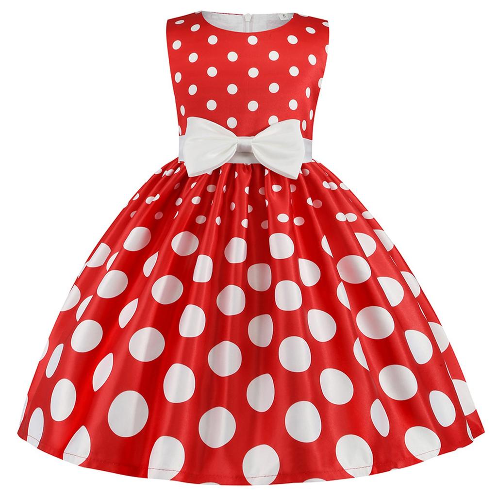 Children's Princess Dress Retro Polka Dot Print Dress Festival Host Children's Dress