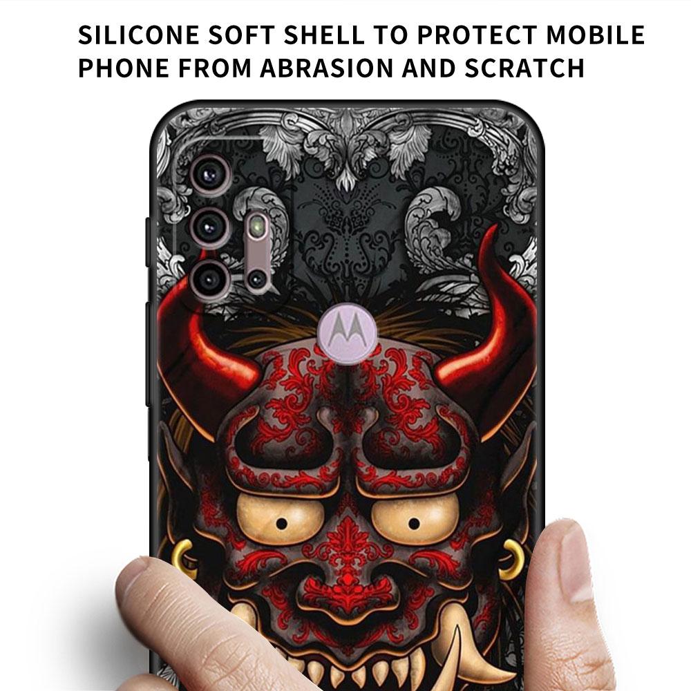 Etui Do Motorola G30 G60 G22 G9 Play G82 G52 G8 G9 G50 One Fusion Edge 20 Czarne Miękkie Nakładka Na Telefon Samurai Maska Oni