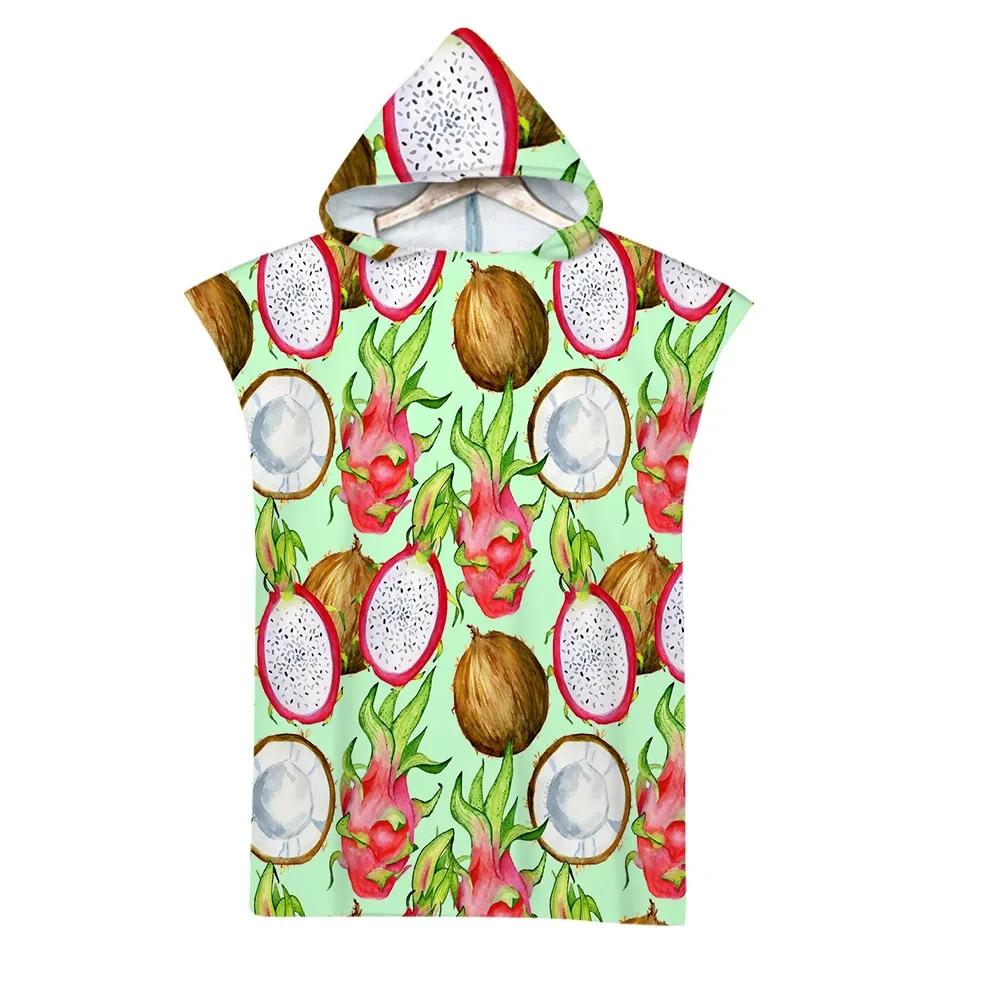Hooded Bath Towel Robe Poncho Swimming Beach Towel Surf Man Lady Fast Quick Dry Bathrobe Beachwear-Fruit Watermelon Dragon Fruit