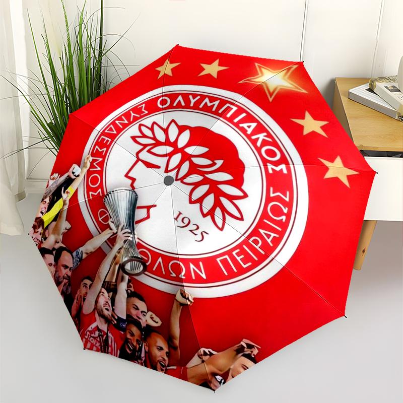 Olympiacos F.C Fashionable Automatic Opening/Closing Folding Umbrella. Portable and Foldable, Ideal for Gift, Travel, and Daily Use.