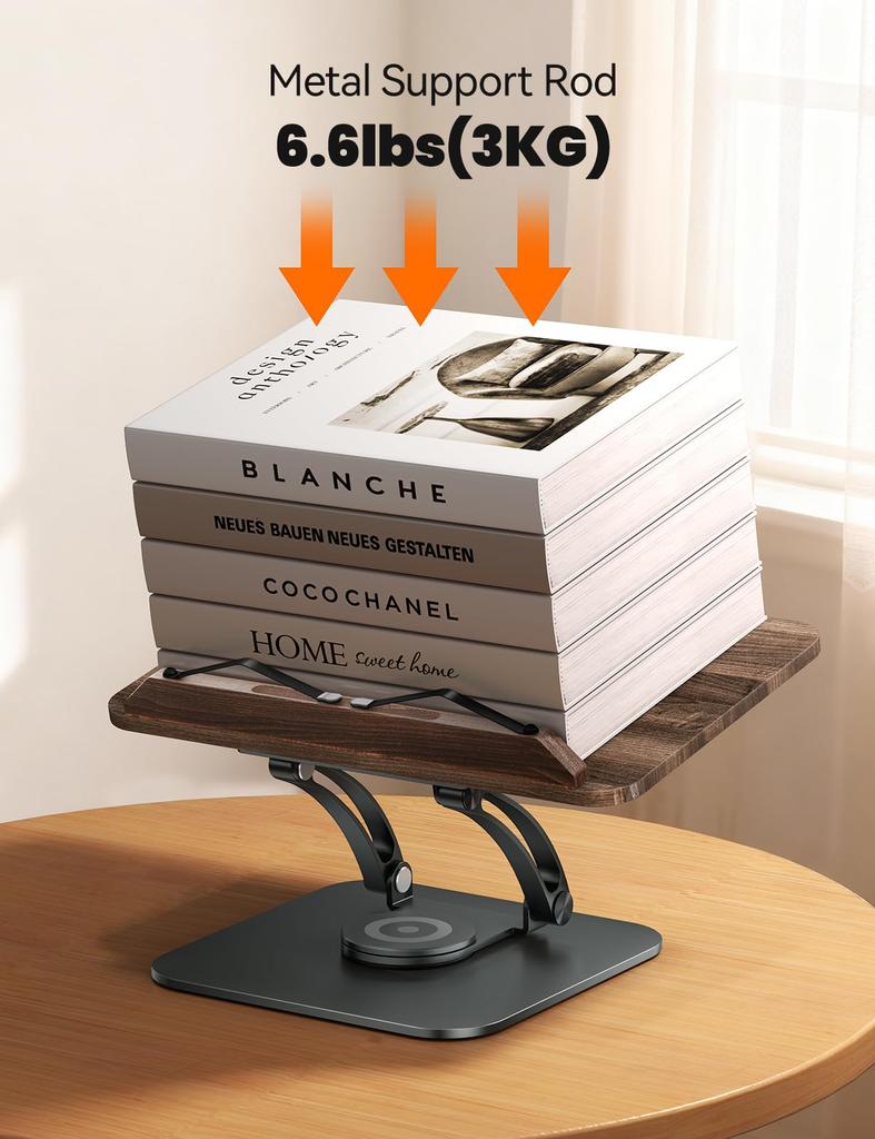 Tounee Lesebuch Verstellbarer Buch-Dreh-Faltbarer Kochbuch-Rezeptbuch-Halter mit erweiterbarer Seite für Blatt Grau Ständer, Halter, 360-Grad-Basis,