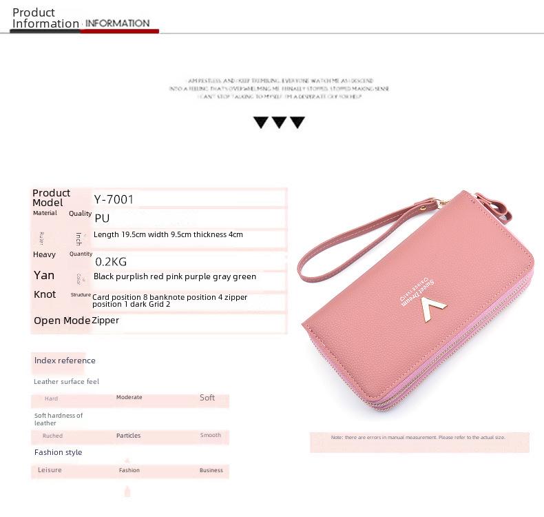 Damen Lange Clutch Geldbörse mit Doppelreißverschluss - Modisch, Schlichtes Litschi-Muster, Großes Fassungsvermögen, Handyhalter