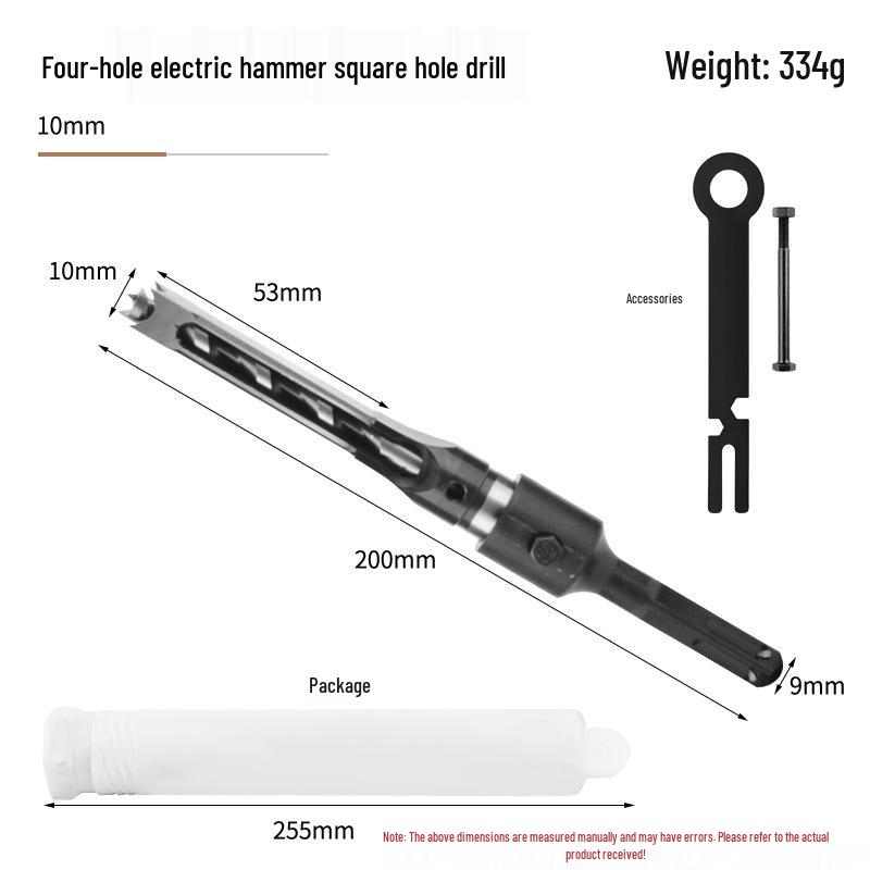 Electric Hammer Square Shank Drill Bit for Woodworking - Two Holes & Grooves