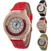 Fashionable Women's Quartz Watch With Rhinestones And Faux Leather Strap