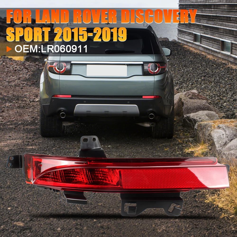 Rear Bumper Reflector Light Fit for 2015 2016 2017 2018 2019 2020 Land Rover Discovery Sport, Tail Brake Light Fog Lamp Reflector with bulbs, Red,