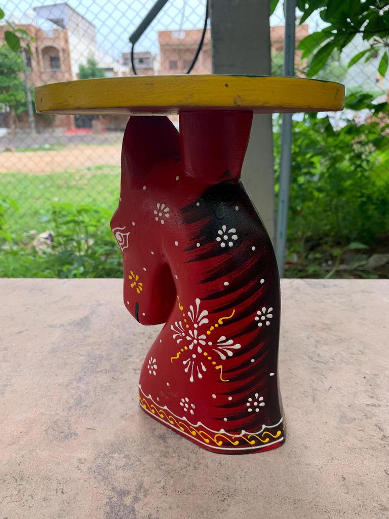 Hand Carved Horse Face Stool: Antique Indian Chowki Footstool