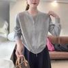 Early Autumn New Solid Color Casual Versatile Zipper Knitted Cardigan Women's Loose and Thin Round Neck Long-sleeved Sweater Jacket