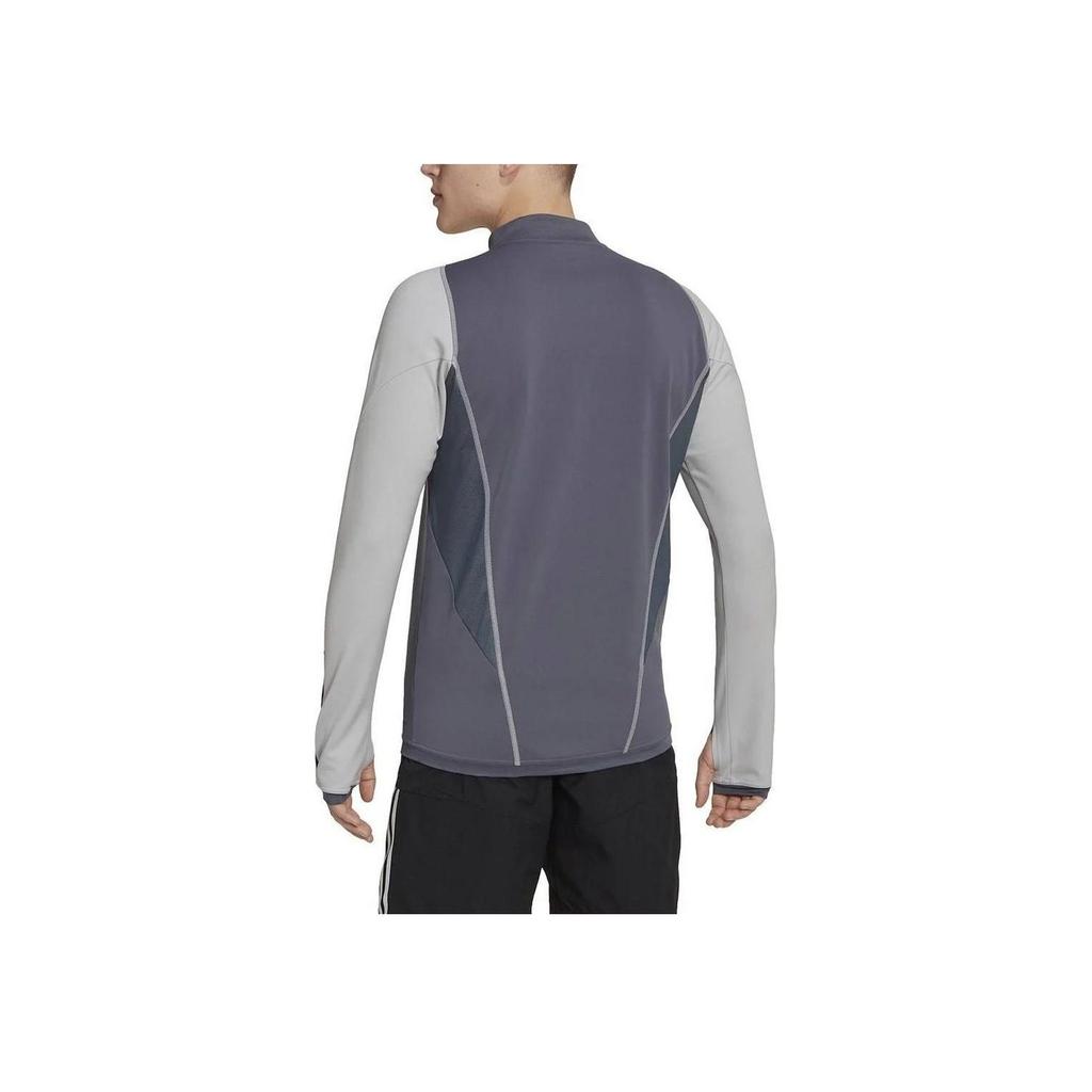 adidas Stand Collar Pattern Printed Color Block Long Sleeve T-Shirt Men Tops Gray HU1316