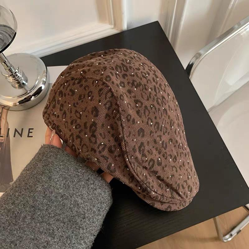 Retro Spice Girl Leopard Print Beret American Style Face Small Fashion Versatile Forward Hat Personality Peaked Hat