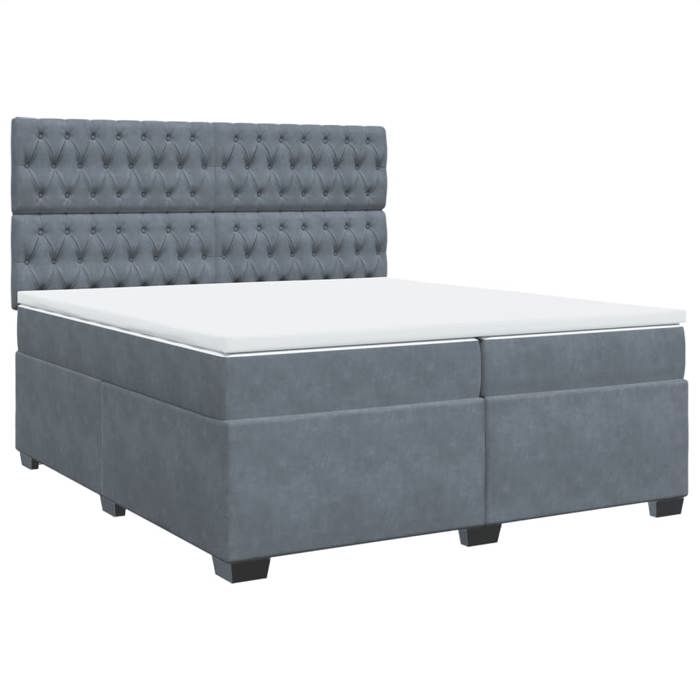 VidaXL Slatted Bed Base and Mattress Dark Grey 200x200cm Velvet, Bed, Platform Bed, Panel Bed, Furniture of 3293309