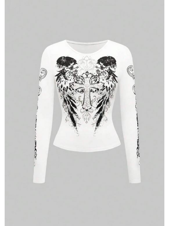 

Осень/Зима 2026 Ретро Уличный Стиль Y2K С Принтом Облегающие Женские Топы Extra Large