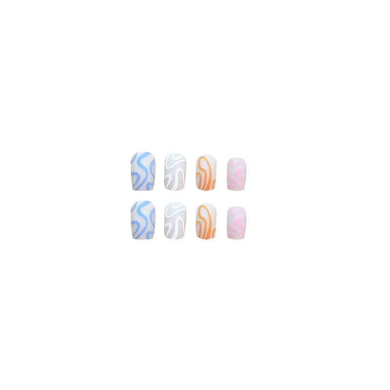 24pcs Press On Nails Multi-color Line Articles Nail Art Tablets Frosted Texture Wearable Nails Square Flat Head False Nails